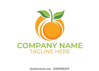 Orange logo design. Vector illustration of a fresh orange with leaves.
