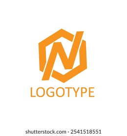 El logotipo naranja presenta una letra estilizada "N" dentro de una forma hexagonal, con la palabra "LOGOTIPO" a continuación, creando un diseño moderno y geométrico.