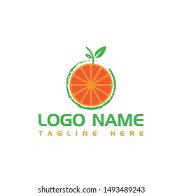 Orange logo template.Ripe orange green leaf