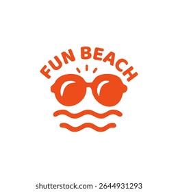 Orange logo with the words "FUN BEACH" above stylized sunglasses and wavy lines