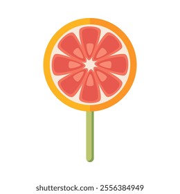 Orange lollipop on stick. Tasty candy on white background. Vector illustration.