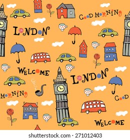 orange London hand drawn vector pattern