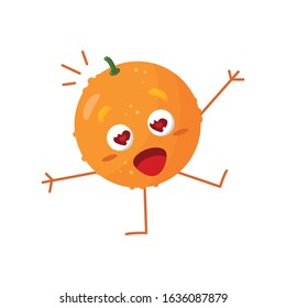An orange in love with hearts in the eyes in the style of a cartoon