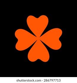 Orange Lucky four leaf clover vector illustration on a black background
