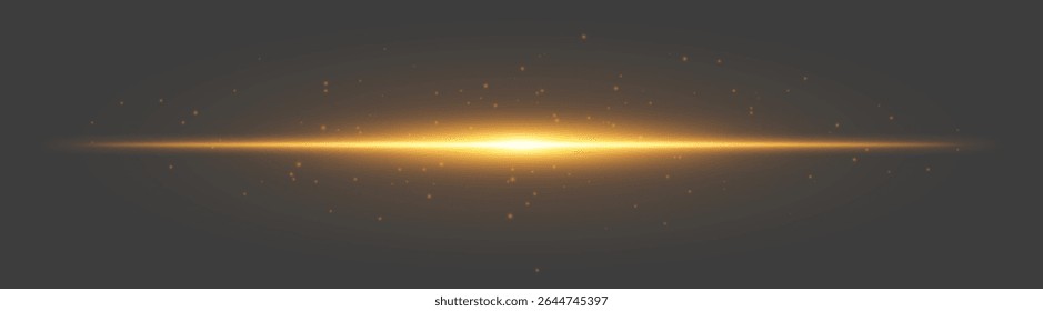 Orange luminous flare. Central beam with scattered particles and smooth glow on dark gray background, used for fantasy, digital energy, UI visuals.