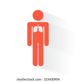 Orange Lungs symbol with drop shadow on white background