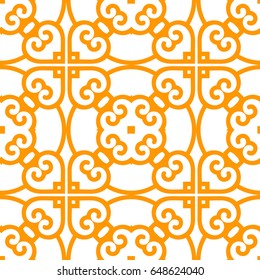 Orange luxury background seamless with ornamental pattern on white