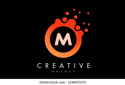 Orange m Dots Letter Logo. Blue Bubble Design Vector Illustration.
