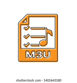 Orange M3U file document icon. Download m3u button icon isolated on white background. M3U file symbol. Vector Illustration