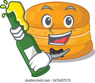 Orange macaron with bottle of beer mascot cartoon style