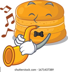 Orange macaron cartoon character design playing a trumpet