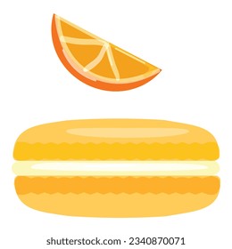 Vector de dibujos animados de icono de macaron anaranjado. Caja dulce francesa. Comida de cocina