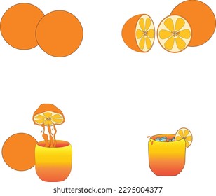 orange made into orange juice simple art and design vector icon