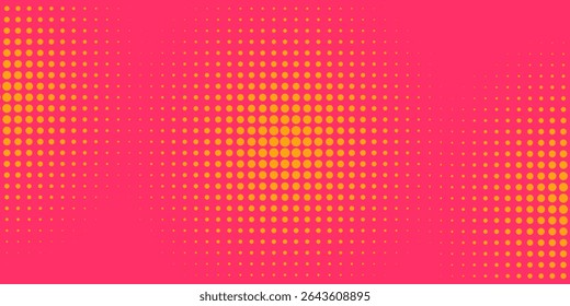 Orange and magenta pop art comic background with dots, halftone comic illustration.