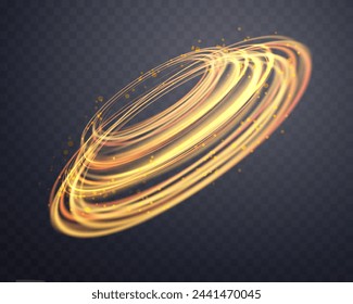 Orange magic glowing ring. Neon realistic energy flare halo ring. Abstract light effect on a dark transparent background. Vector illustration.