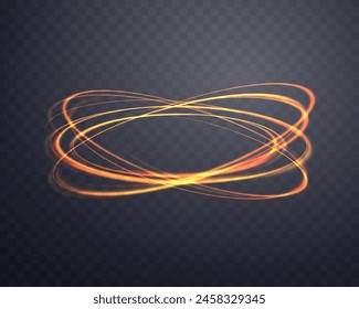 Anillo brillante mágico naranja. Anillo de halo de energía realista de neón. Efecto de luz Abstractas sobre un fondo transparente oscuro. Ilustración vectorial.