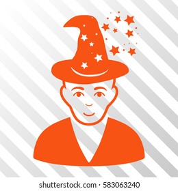 Orange Magic Master toolbar pictogram. Vector pictogram style is a flat symbol on diagonally hatched transparent background.
