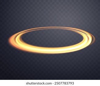 Orange magic ring with glowing. Neon realistic energy flare halo ring. Abstract light effect on a dark transparent background. Vector illustration.