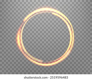 Orange magic ring with glowing. Neon realistic energy flare halo ring. Abstract light effect on a transparent background. Vector illustration.