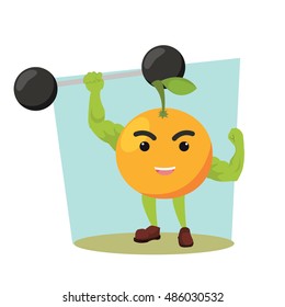 orange man lifting giant dumbell with one hand