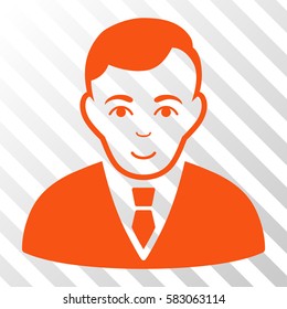 Orange Manager interface toolbar pictogram. Vector pictograph style is a flat symbol on diagonally hatched transparent background.