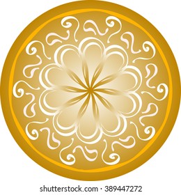 Orange mandala with abstract symbol