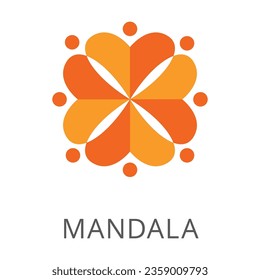Orange mandala flower sign flat vector icon. Cartoon drawing or illustration of ornament, balance symbol on white background. Ornament, decoration, spirituality, meditation concept