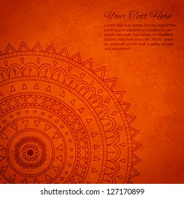 Orange mandala ornament background with space for your text..