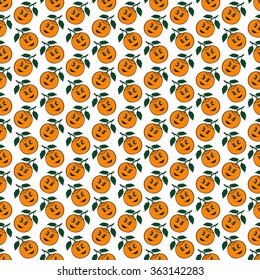 Orange mandarin seamless pattern. Vector illustration on a white background