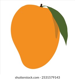 an orange mango with a beautiful shape and a leaf