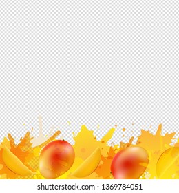 Orange Mango Border With Paint Transparent Background With Gradient Mesh, Vector Illustration