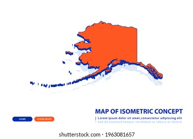 Orange map of Alaska on white background. Vector modern isometric concept greeting Card illustration eps 10.