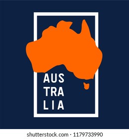 Orange Map Of Australia Continent In Front Of White Box, Isolated On Dark Background. Can Be Used As Travel Agent Logo, Company Logo, Marketing Materials, Etc