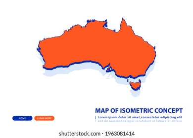 Orange map of Australia on white background. Vector modern isometric concept greeting Card illustration eps 10.