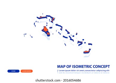 Orange map of The Bahamas on white background. Vector modern isometric concept greeting Card illustration eps 10.