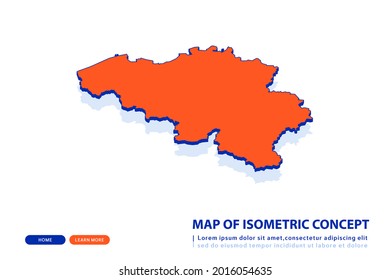 Orange map of Belgium on white background. Vector modern isometric concept greeting Card illustration eps 10.