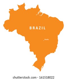 orange map of Brazil with indication of the capital- Brasilia