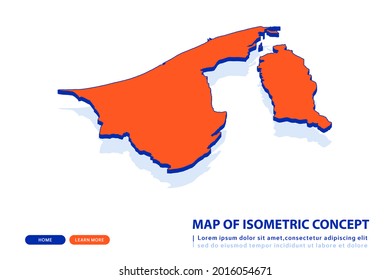 Mapa naranja de Brunéi sobre fondo blanco. Vector moderno concepto isométrico de la imagen de la tarjeta de felicitación, eps 10.