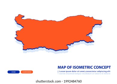 Orange map of Bulgaria on white background. Vector modern isometric concept greeting Card illustration eps 10.