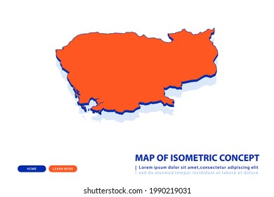 Orange map of Cambodia on white background. Vector modern isometric concept greeting Card illustration eps 10.