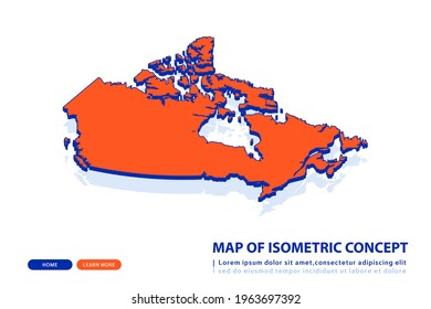 Orange map of Canada on white background. Vector modern isometric concept greeting Card illustration eps 10.