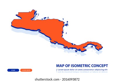 Orange map of Central America on white background. Vector modern isometric concept greeting Card illustration eps 10.