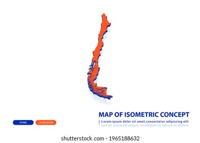 Orange map of Chile on white background. Vector modern isometric concept greeting Card illustration eps 10.