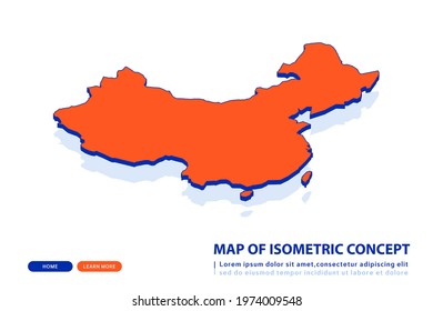 Orange map of China on white background. Vector modern isometric concept greeting Card illustration eps 10.