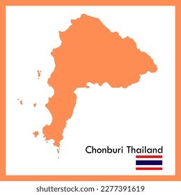 Orange Map Chonburi Province is a part of Thailand with a flag.