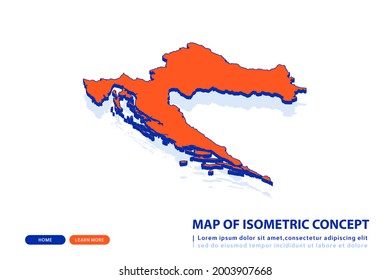 Orange map of Croatia on white background. Vector modern isometric concept greeting Card illustration eps 10.