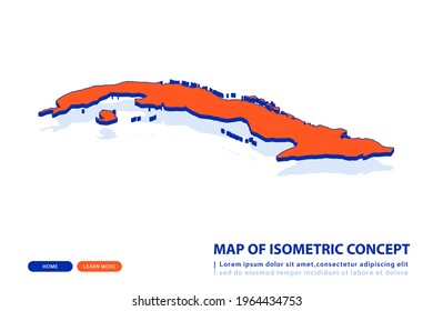 Orange map of Cuba on white background. Vector modern isometric concept greeting Card illustration eps 10.