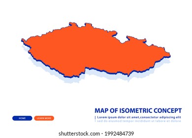 Orange map of Czech Republic on white background. Vector modern isometric concept greeting Card illustration eps 10.