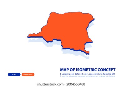 Orange map of Democratic Republic of the Congo on white background. Vector modern isometric concept greeting Card illustration eps 10.