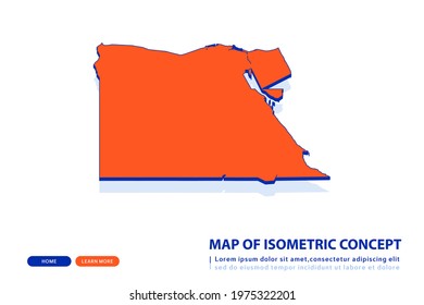 Orange map of Egypt on white background. Vector modern isometric concept greeting Card illustration eps 10.